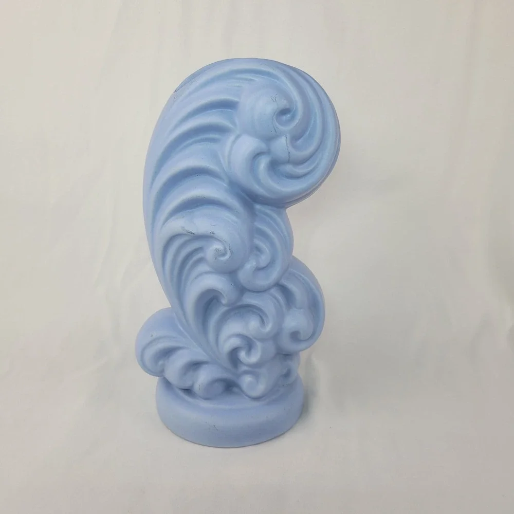 Vintage Haeger USA Pottery Blue Art Deco Wave Scroll Vase Mid Century Modern